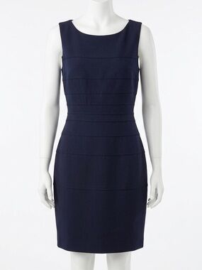 Calvin Klein Navy Blue Ribbed Sheath Dress 10P Petite Work Business Casual